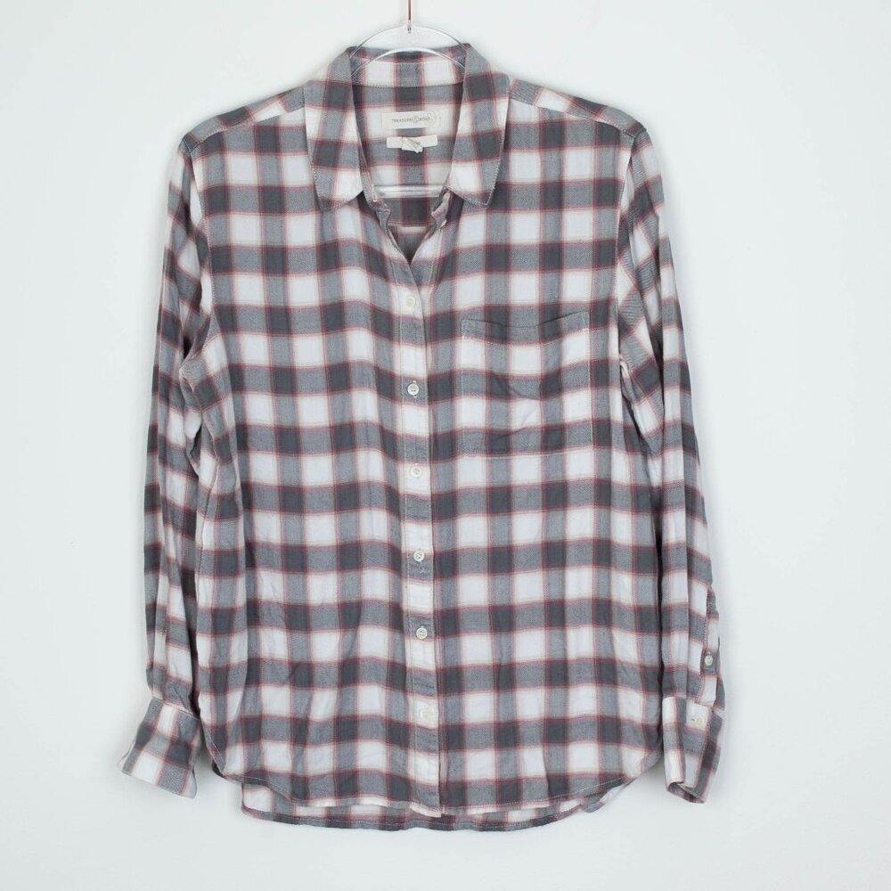 Treasure & Bond‎ Womens Boyfriend Plaid Button Down Shirt Size S Country Western
